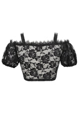 Black/Red Scottish Plaid Off Shoulder Bright Leather Straps Lace Up Lace Women's Punk T-Shirt - Product - 8