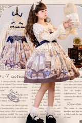 Multi-Color Short Sleeves Cat Manor Print Embroidery Bowknot Sweet Lolita OP Dress - Product - 5