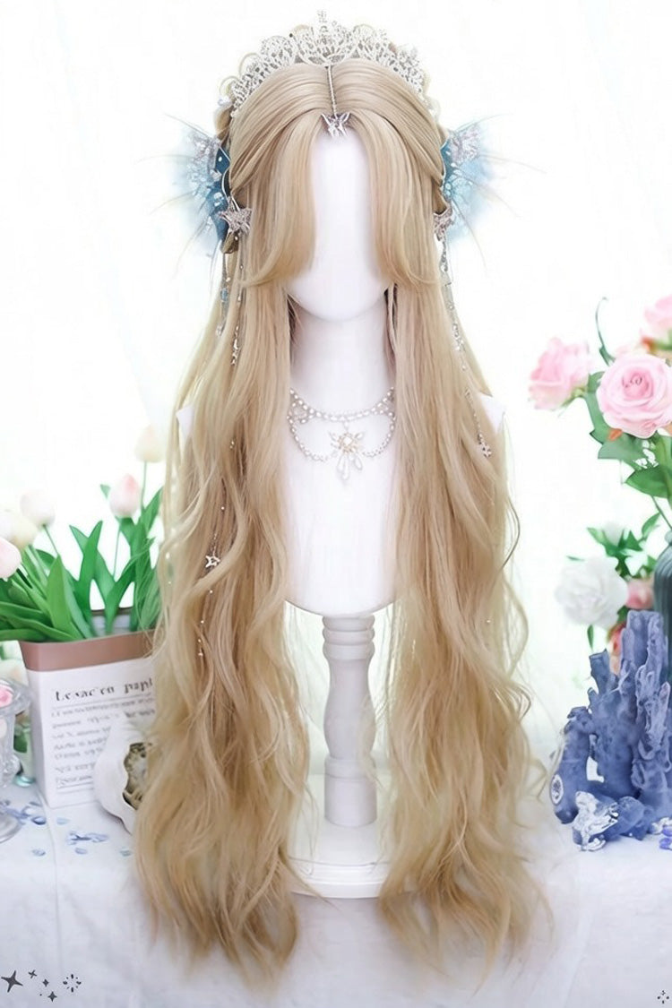 Natural Eight Bangs Long Loose Waves Sweet Lolita Wigs 2 Colors - Milk-Tea-Champagne - 2