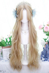 Natural Eight Bangs Long Loose Waves Sweet Lolita Wigs 2 Colors - Milk-Tea-Champagne - 2