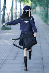 Dark Blue Navy Collar Sweet College Style Japanese School Skirt - Product - 6