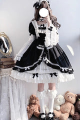 White/Black Hime Sleeves Multi-layer Ruffle Cardigan Bowknot Gothic Princess Lolita Dress - Product - 2