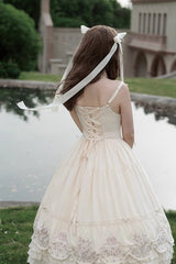 Apricot [Fantasy Butterfly] Triple-Layered Ruffle Embroidery Bowknot Lace Sweet Princess Lolita Jsk Dress - Product - 8