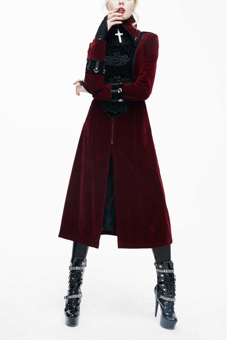 Red Stand Collar Retro Stage Costume Women's Gothic Coat - Red - 1