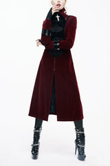 Red Stand Collar Retro Stage Costume Women's Gothic Coat - Red - 1