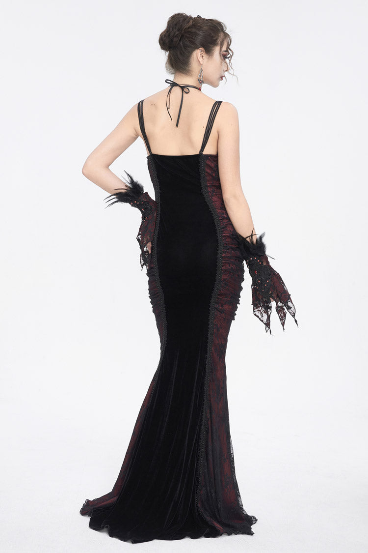 Black/Red High Waisted Embroidery Women's Gothic Dress - Product - 4
