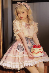 Pink Dorothy Heart Ruffle Bowknot Sweet Lolita Skirt Strap Dress - Product - 4