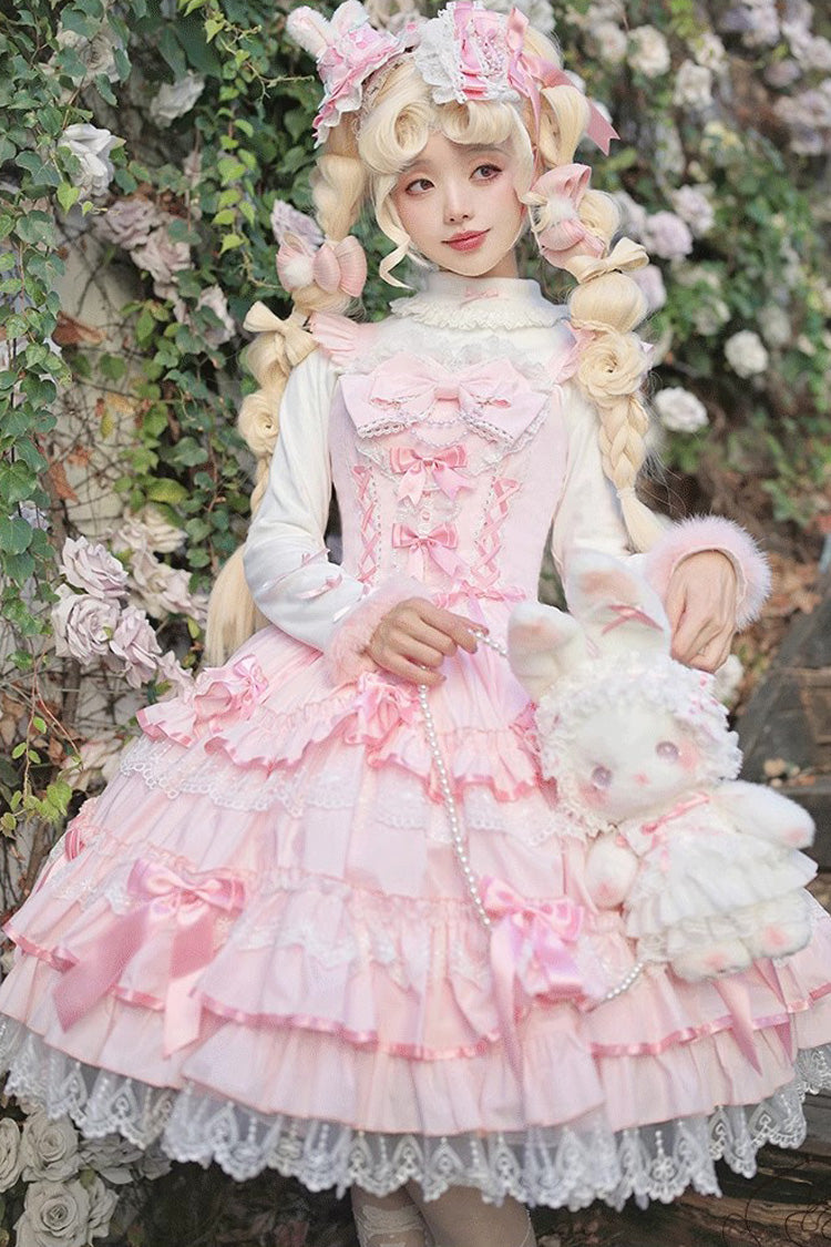 Sweet Multi-Layered Ruffle Bowknot Lace Princess Ballet Lolita Jsk Dress 4 Colors - Product - 9