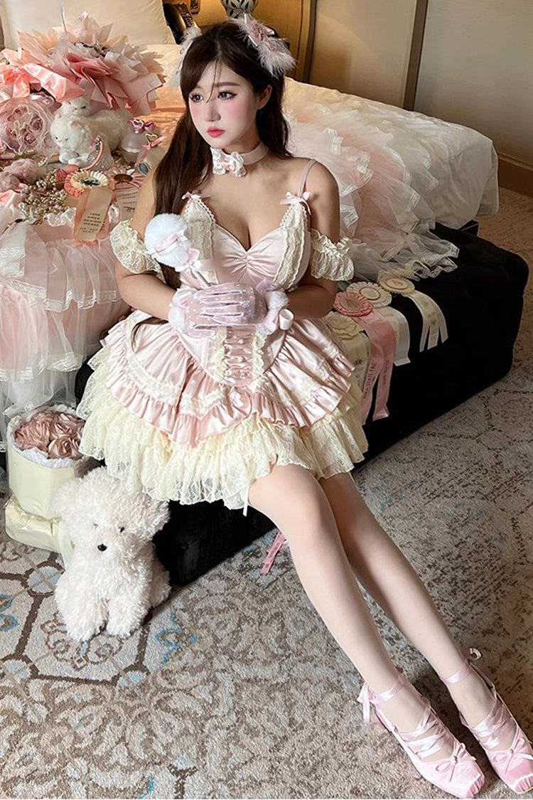 Pink [Ballet Cat] Multi-Layered Ruffle Bowknot Lace Sweet Ballet Lolita Jsk Dress - Product - 8