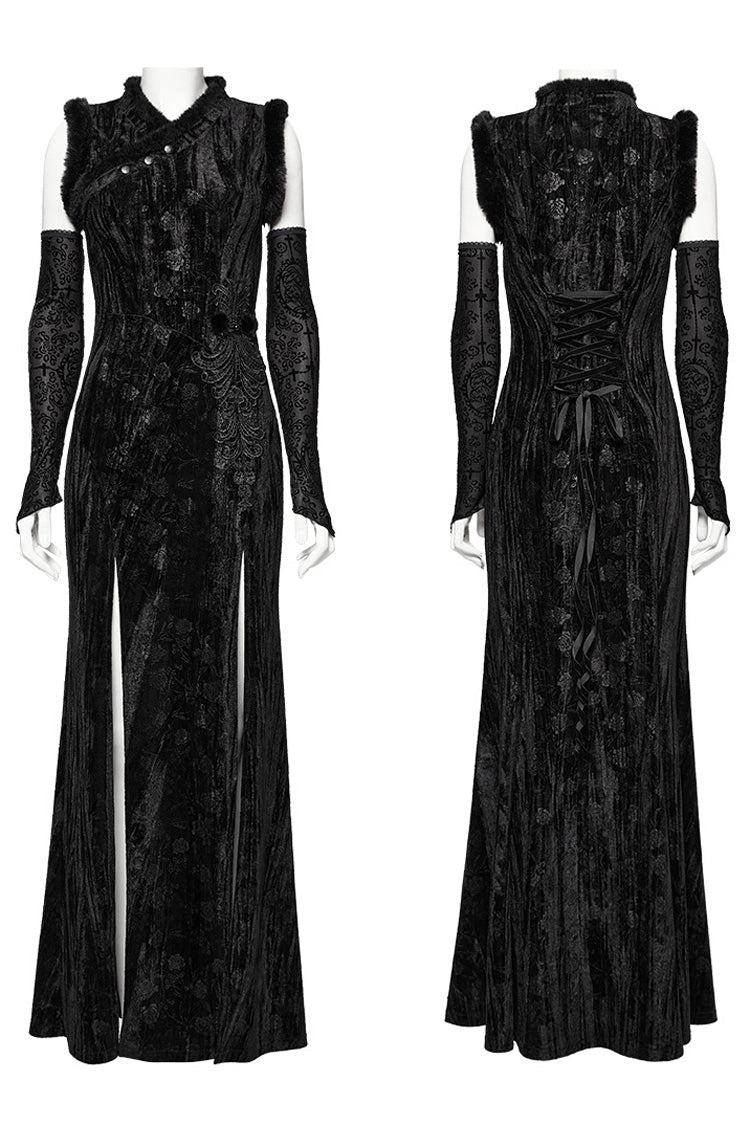 Black Jacquard Ripped Women's Gothic Dress with Oversleeves - Product - 5