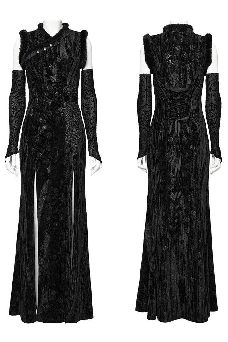 Black Jacquard Ripped Women's Gothic Dress with Oversleeves - Product - 5