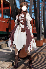 White/Brown Pirate's Guide Irregular Punk Lolita Jsk Dress - White/Brown - 1