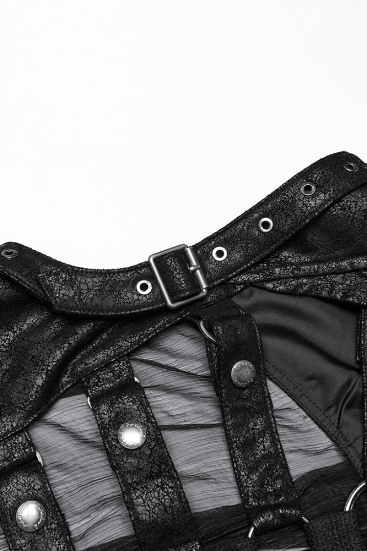 Black Sleeveless Hooded Mesh Women's Punk Harness Vest - Product - 6