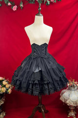 Black [The Angel of Good and Evil] Multi-Layered Ruffled Lace Gothic Elegant Lolita Skirt (Corset Belt Included) - Product - 3