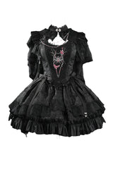 Black Sleeveless Spider Embroidery Bowknot Lace Gothic Princess Lolita Skirt Two-piece Set - Product - 3