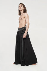 Black Asymmetric Buckled Men's  Japanese Punk Warrior Pantskirts With Harness - Product - 10