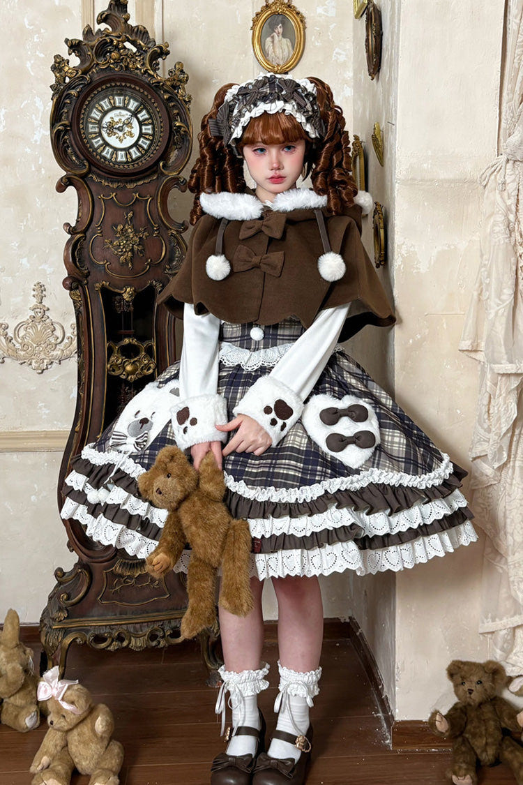 Brown Long Sleeves Triple-Layered Printed Ruffled Bow Sweet Lolita Jsk Dress Set - Product - 3
