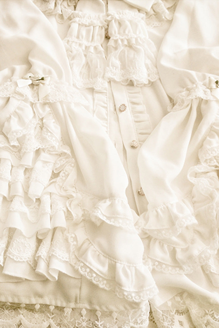 Long Trumpet Hime Sleeves Ruffle Bowknot Lace Sweet Gorgeous Lolita Blouse 2 Colors - Product - 6
