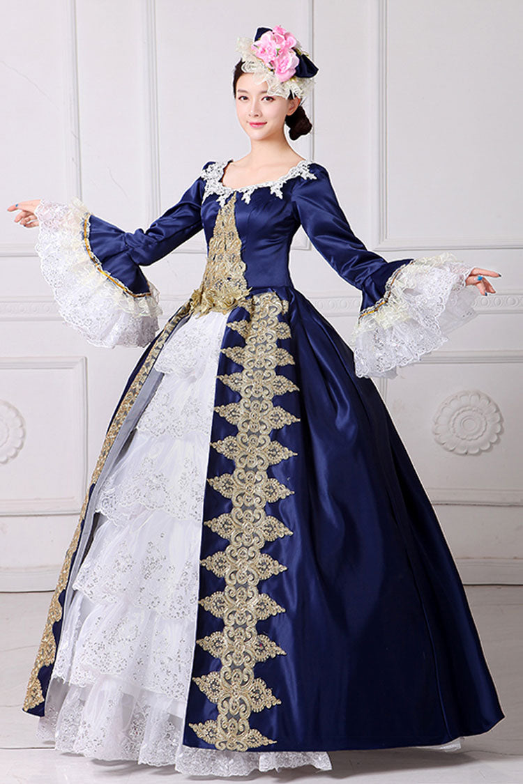 Hime Sleeves High Waisted Square Collar Embroidery Flower Print Victorian Lolita Prom Dress - Product - 2