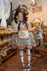 [Bear Cookie] Sleeveless Print Bowknot Sweet Lolita Jsk Dress Set 2 Colors - Product - 11