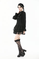 Black Long Bishop Sleeves Double-Layered Lace Hem Lace-Up Women's Gothic Dress - Product - 4