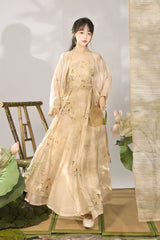 Ivory Song Dynasty High Waisted Printed Women's Classic Chinese Style Hanfu Dress Set - Product - 2