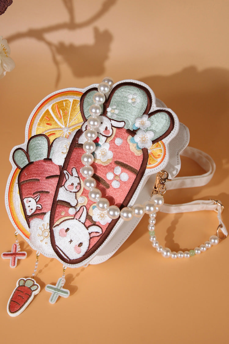 Multi-Color Rabbit Carrot Lemon Embroidery Sweet Lolita Crossbody Bag - Product - 3