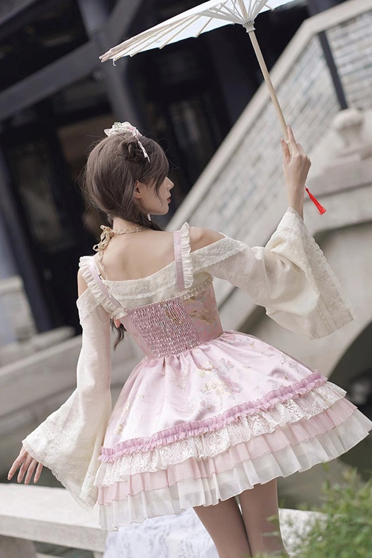 Pink Multi-Layered Ruffle Cardigan Lace Sweet Chinese Style Lolita Jsk Dress - Product - 10