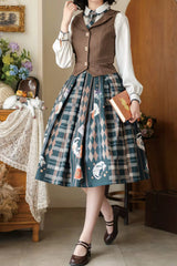 Brown V Collar Printed Classic Vintage College Style Ouji Lolita Vest - Product - 2