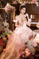 Off Shoulder Print Hanayome Embroidery Bowknot Sweet Princess Lolita Dress 2 Colors - Product - 4