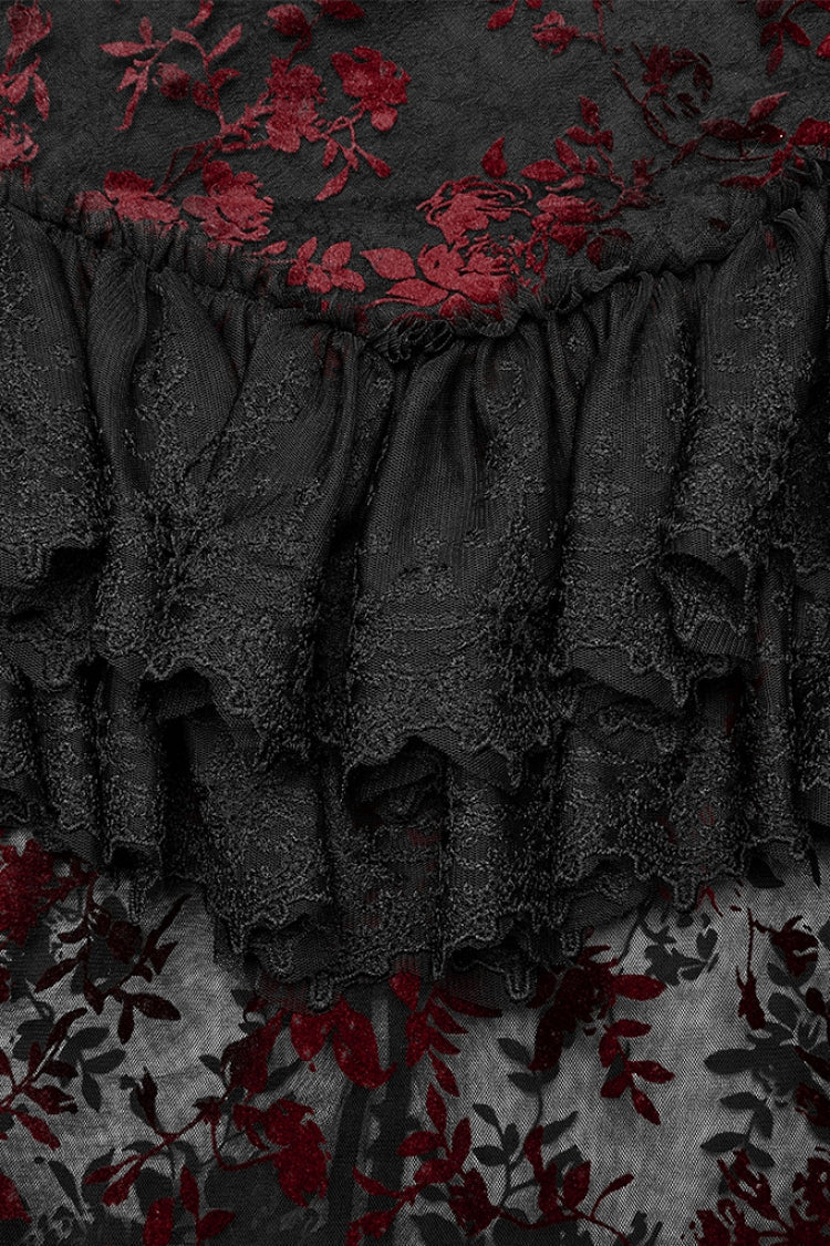 Black/Red Layered Ruffle Hollow Lace Women's Gothic Skirt - Product - 9