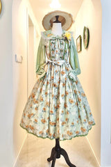 Green [Gardening Sunflower] Sleeveless Print Ruffle Bowknot Sweet Elegant Lolita Jsk Dress - Product - 3