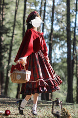 Red [Little Red Riding Hood] Double-Layered Plaid Print Ruffle Bowknot Sweet Vintage Lolita Jumper Dress - Product - 2