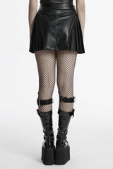 Black Faux Leather Pleated Stitching Women's Punk Skirt - Product - 3