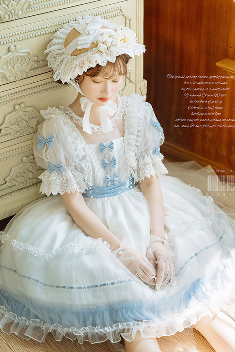 [Moonlight Sonata] Short Sleeves Ruffle Bowknot Lace Sweet Lolita Dress 4 Colors - Product - 9