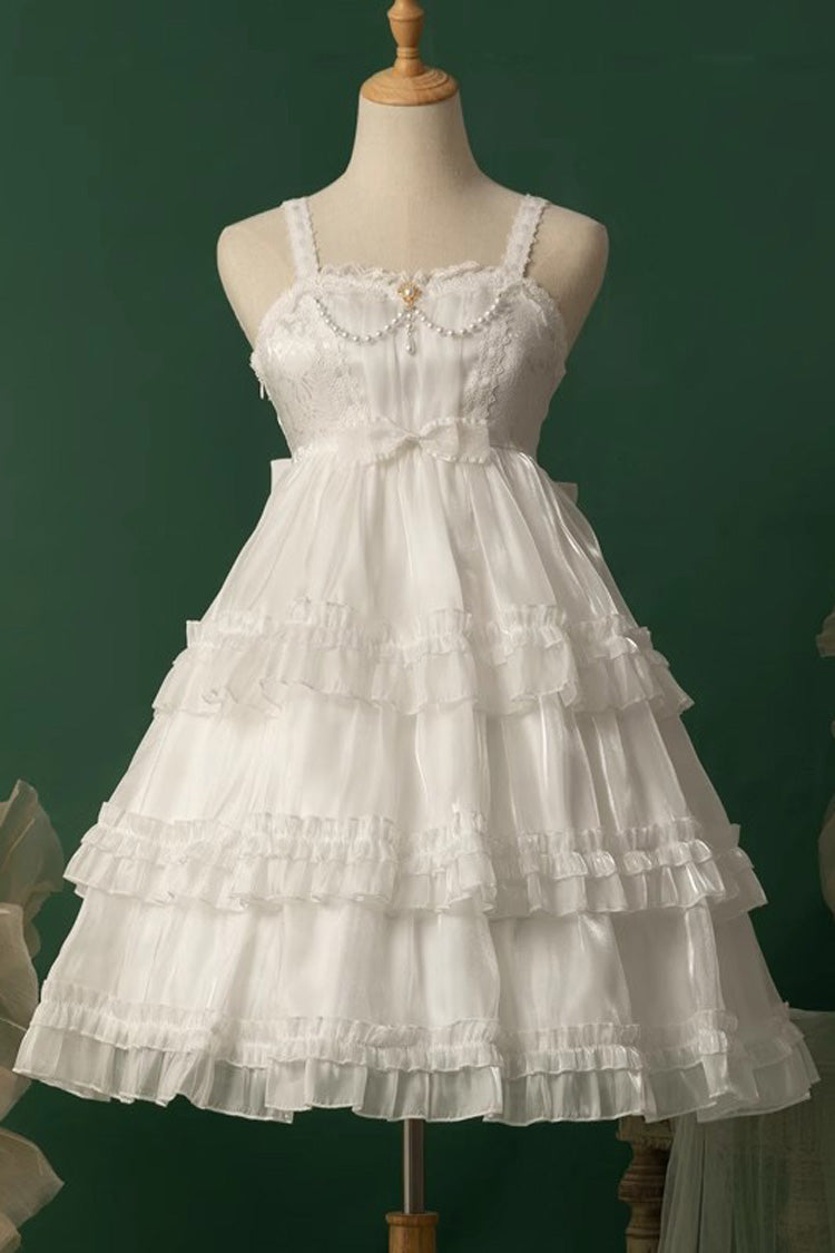 White Star Gauze Romance Multi-layer Ruffle Bowknot Sweet Elegant Princess Lolita Jsk Dress - Product - 8