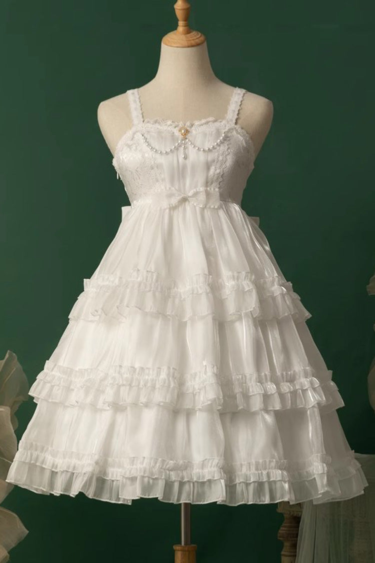 White Star Gauze Romance Multi-layer Ruffle Bowknot Sweet Elegant Princess Lolita Jsk Dress - Product - 8