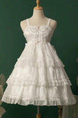 White Star Gauze Romance Multi-layer Ruffle Bowknot Sweet Elegant Princess Lolita Jsk Dress - Product - 8