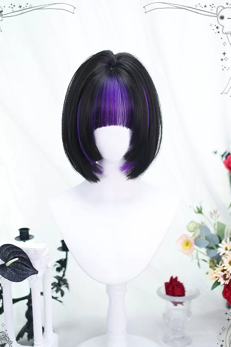 Black/Purple Picking Short Straight Sweet Lolita Wigs - Black/Purple - 1