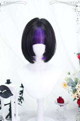 Black/Purple Picking Short Straight Sweet Lolita Wigs - Black/Purple - 1