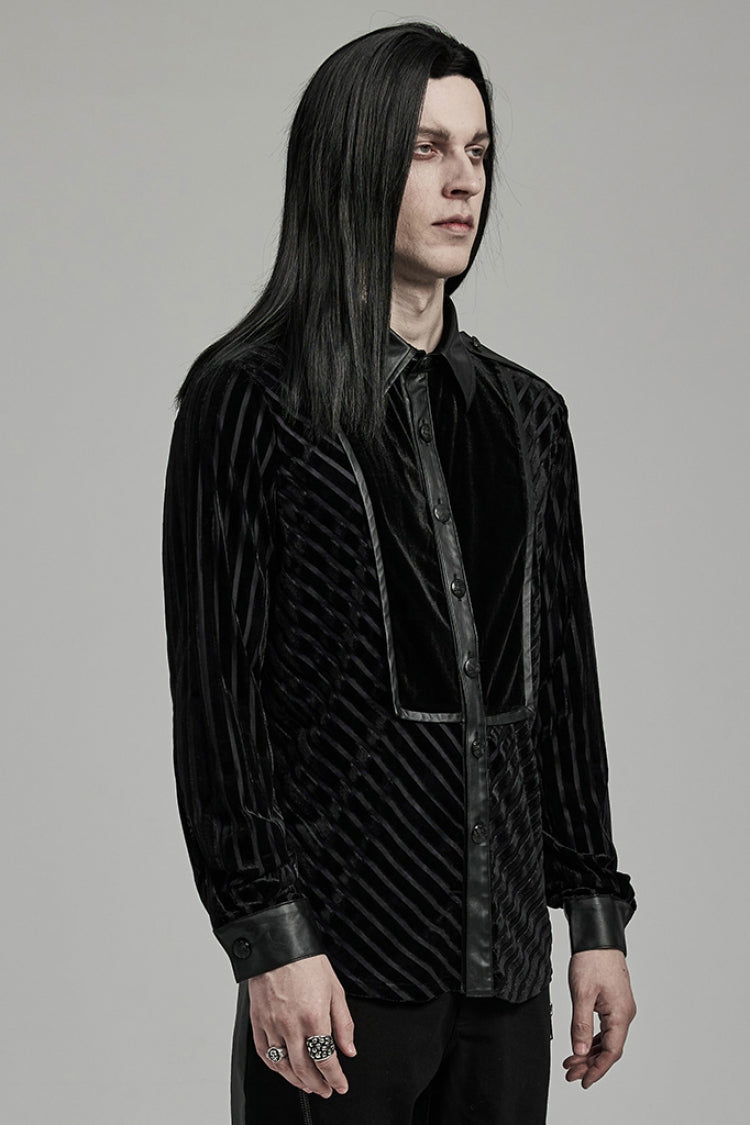 Black Lapel Collar Stitching Slim Men's Gothic Blouse - Product - 2