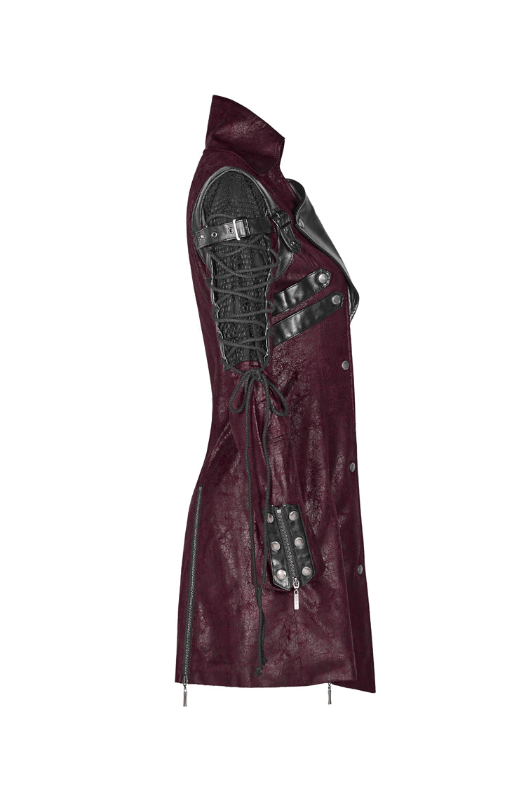 Red Metal Buckle Decoration Zipper Mens Steampunk Windbreaker Coat - Product - 9