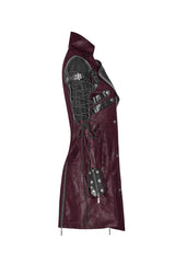Red Metal Buckle Decoration Zipper Mens Steampunk Windbreaker Coat - Product - 9