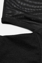 Black V Collar Long Sleeves Hollow Stitching Mesh Women's Gothic Dress - Product - 6