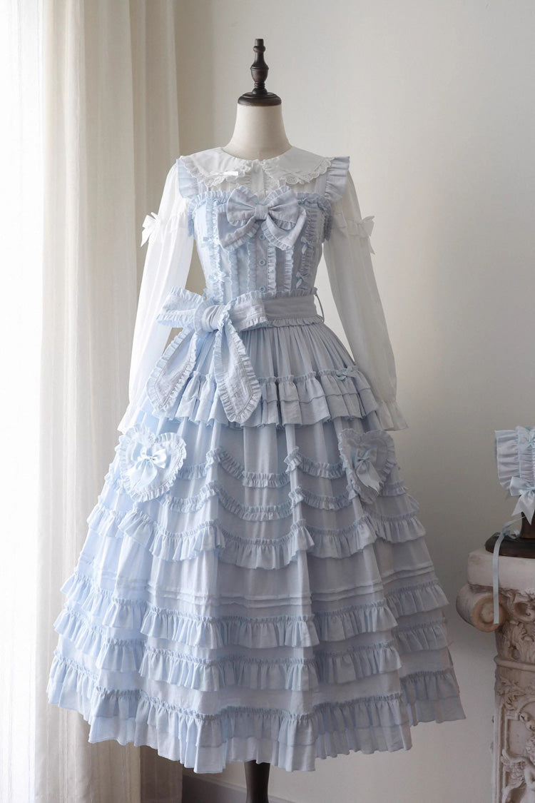 Blue [Heart In Love] Multi-Layered Ruffled Bow Sweet Lolita Jsk Dress - Product - 3