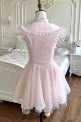 Pink [Floral Letter] Square Collar Ruffled Lace Lace-Up Sweet Princess Ballet Lolita Dress - Product - 3