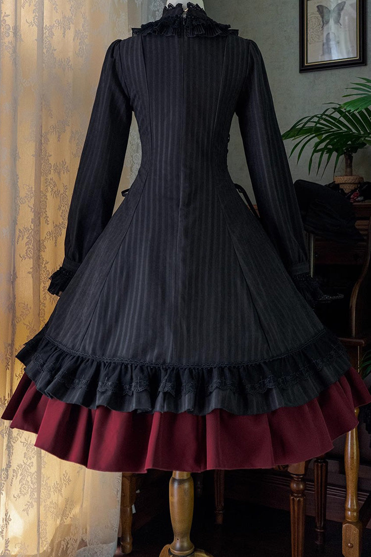 Point Manor Solid Color Stand Collar Long Sleeves Multi-layer Ruffle Gothic Lolita Dress 5 Colors - Product - 28