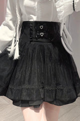 Black/White [Moonlit Butterfly] Lapel Collar Long Trumpet Sleeves Ruffled Bow Lace Jirai Kei Japanese Skirt Set - Skirt(Only) - 7