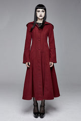 Red Gothic Party Woolen Hooded Sexy Women Long Coat - Product - 2