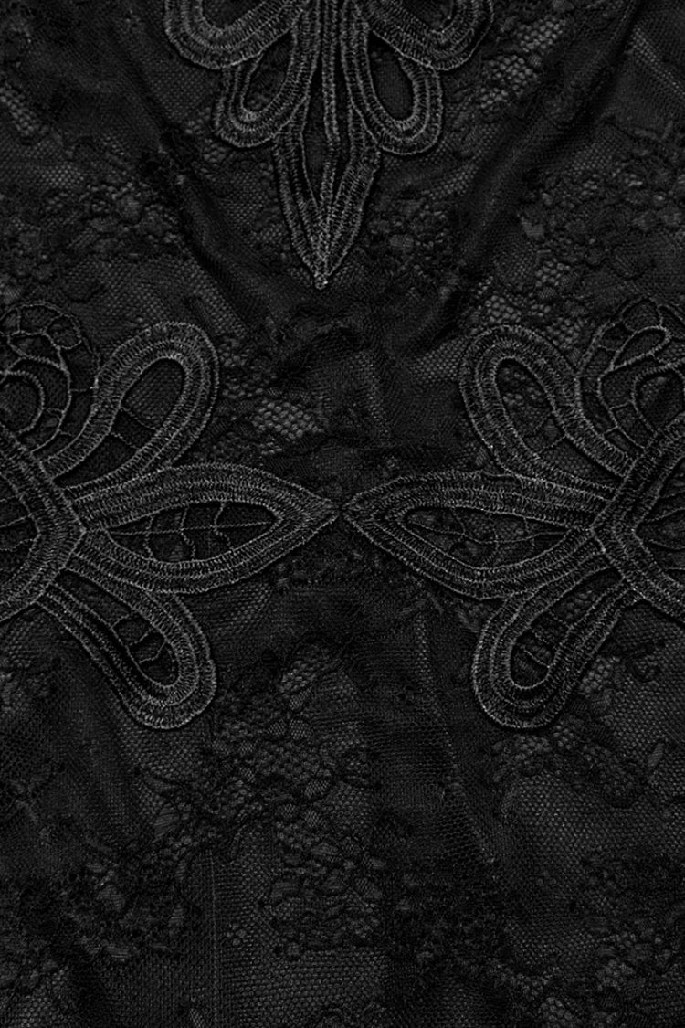 Black Floral Embroidery Lace Women's Gothic Dress - Product - 6
